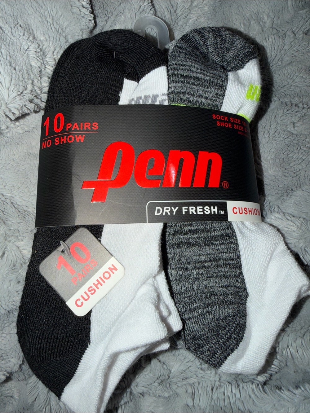 Men’s PENN  No-Show Cushion Socks - dry fresh - 10 Pairs 6-12 NWT